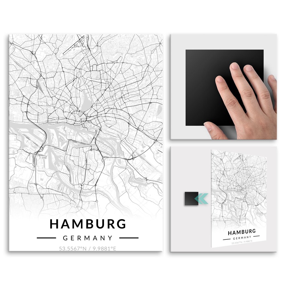 Plakat metalowy Mapa B&W Hamburg M