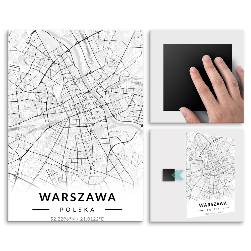 Plakat metalowy Mapa B&W Warszawa M