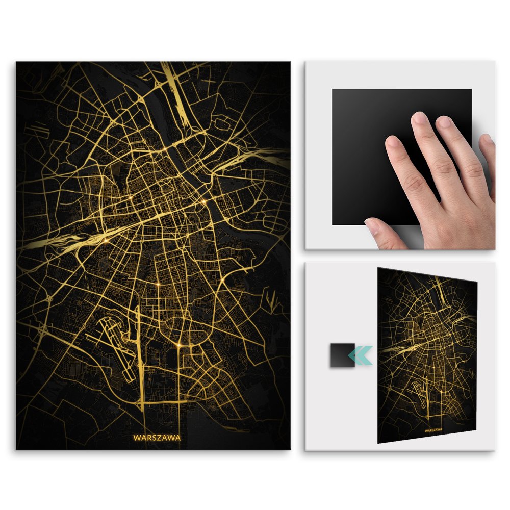 Plakat metalowy Mapa City Lights Warszawa L