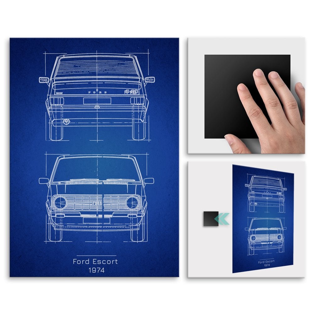 Plakat metalowy Ford Escort Projekt Blueprint M