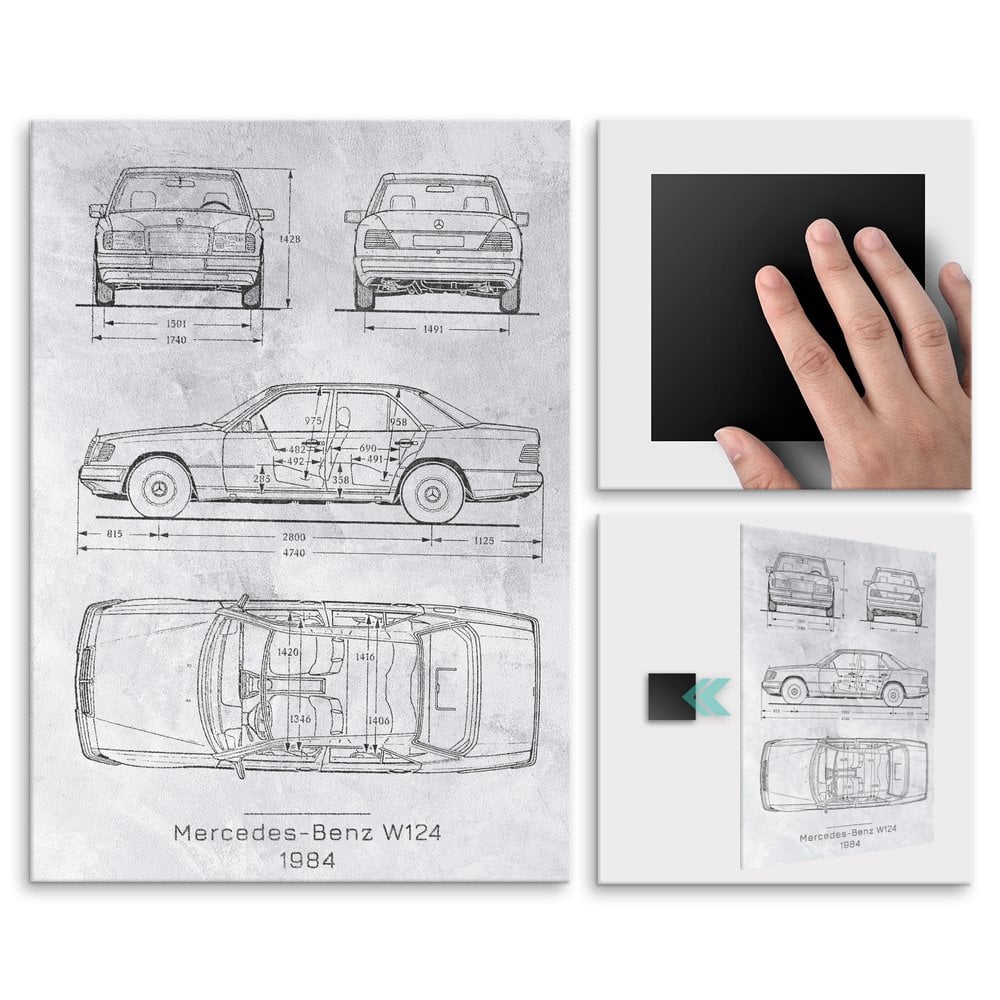 Plakat metalowy Mercedes-Benz W124 Projekt Stone M