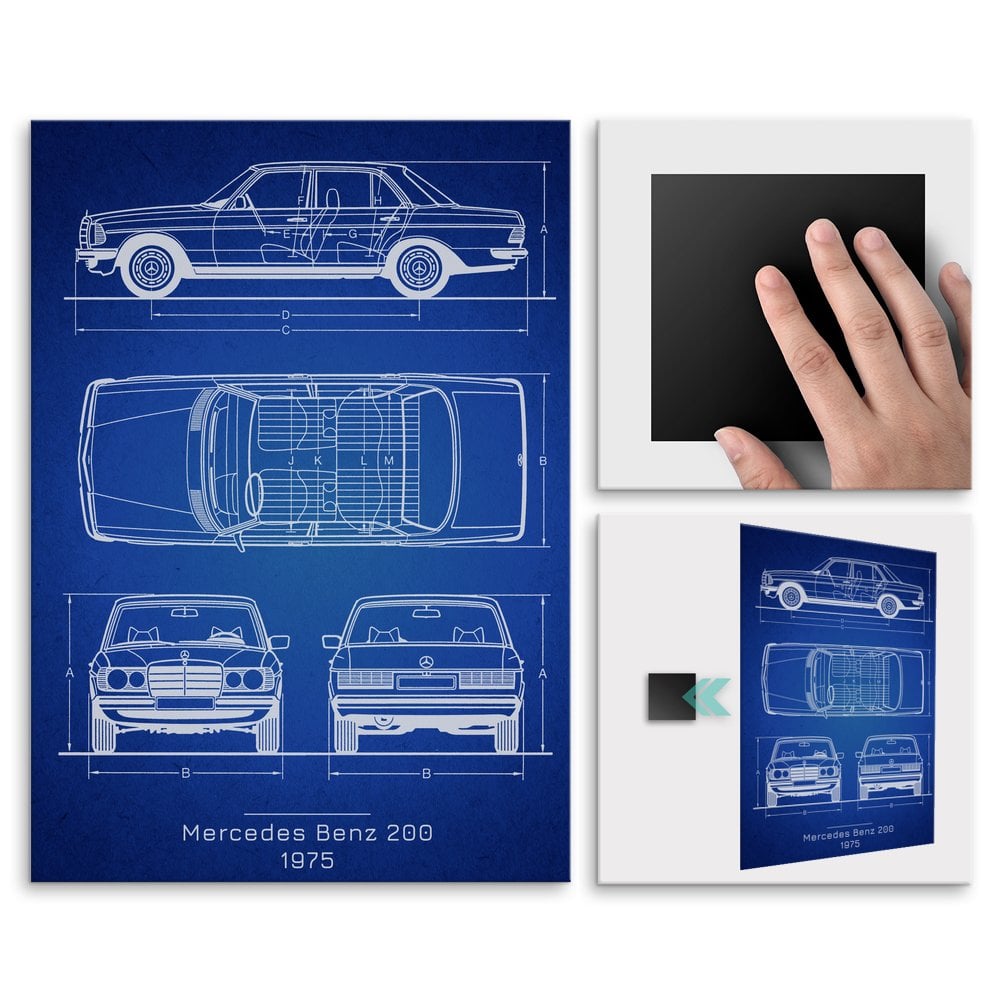 Plakat metalowy Mercedes-Benz 200 Projekt Blueprint L