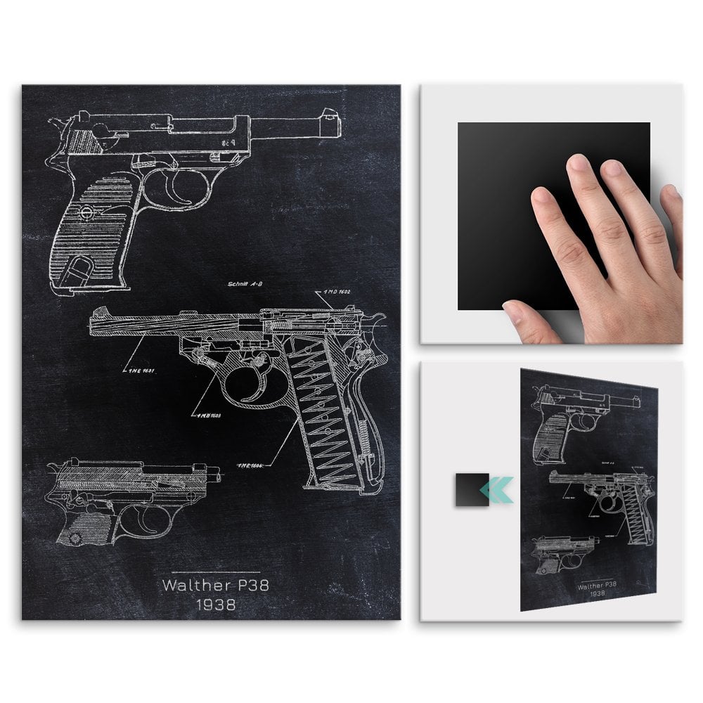 Plakat metalowy Walther P38 Projekt Blackboard L