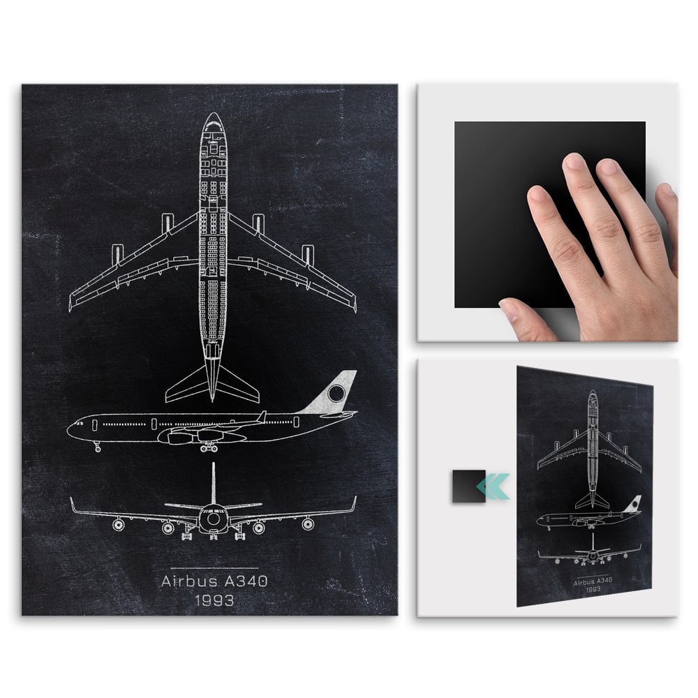 Plakat metalowy Airbus A340 Projekt Blackboard L