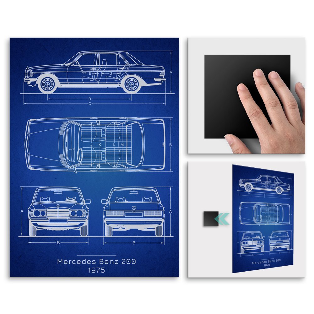 Plakat metalowy Mercedes Benz 200 Projekt Blueprint L