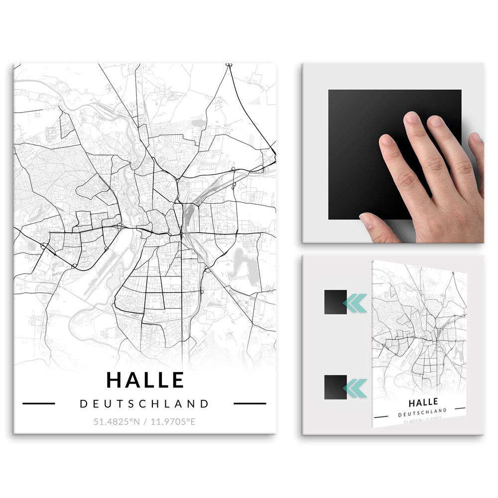 Plakat metalowy Mapa B&W Halle L