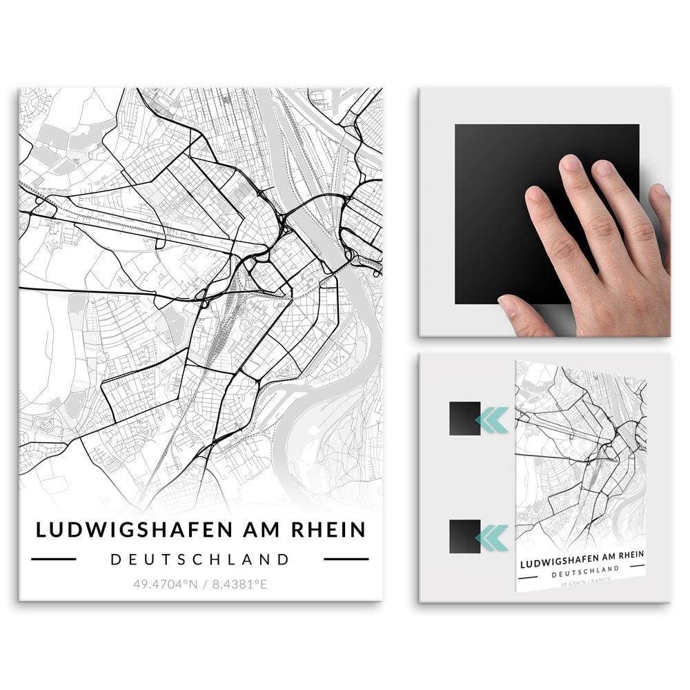 Plakat metalowy Mapa B&W Ludwigshafen am Rhein L