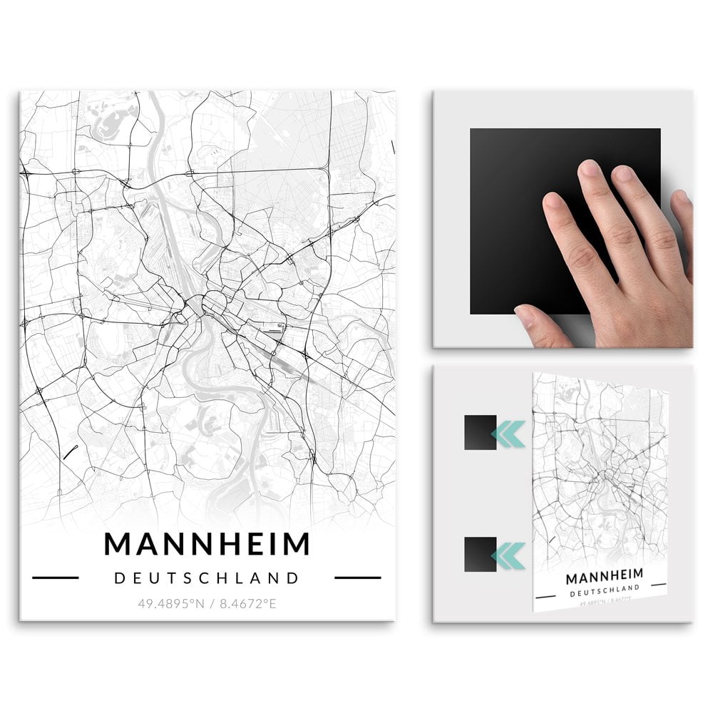 Plakat metalowy Mapa B&W Mannheim L