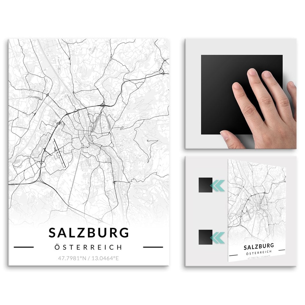 Plakat metalowy Mapa B&W Salzburg L