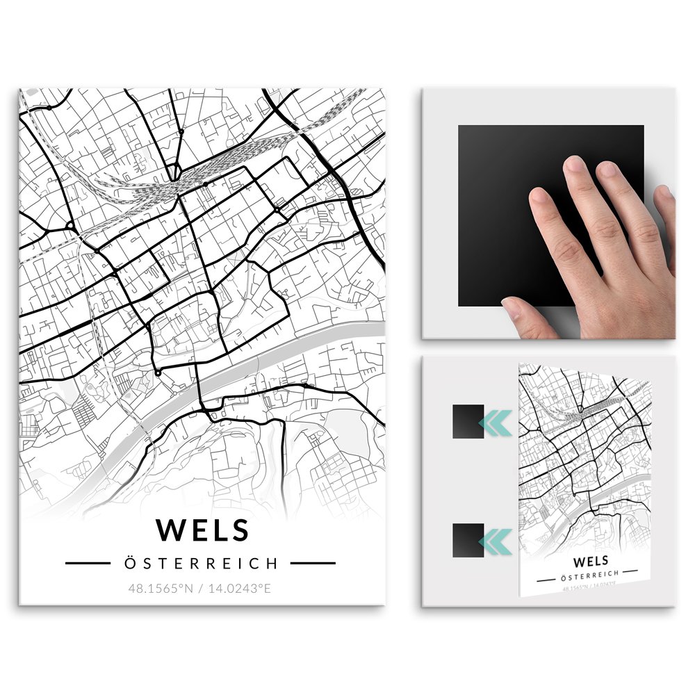 Plakat metalowy Mapa B&W Wels M