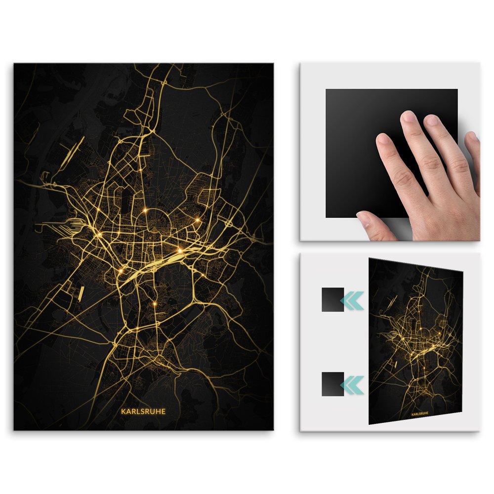 Plakat metalowy Mapa Night Lights Karlsruhe M