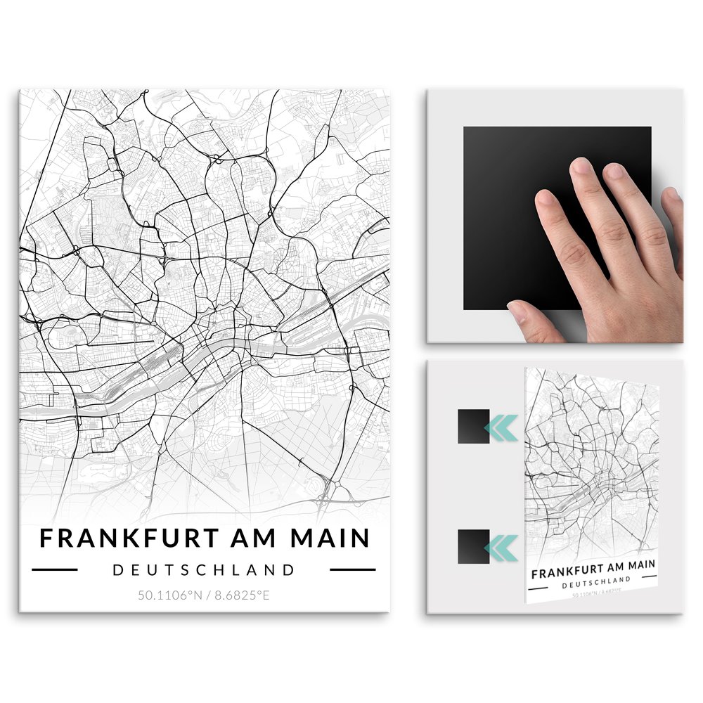 Plakat metalowy Mapa B&W Frankfurt am Main M