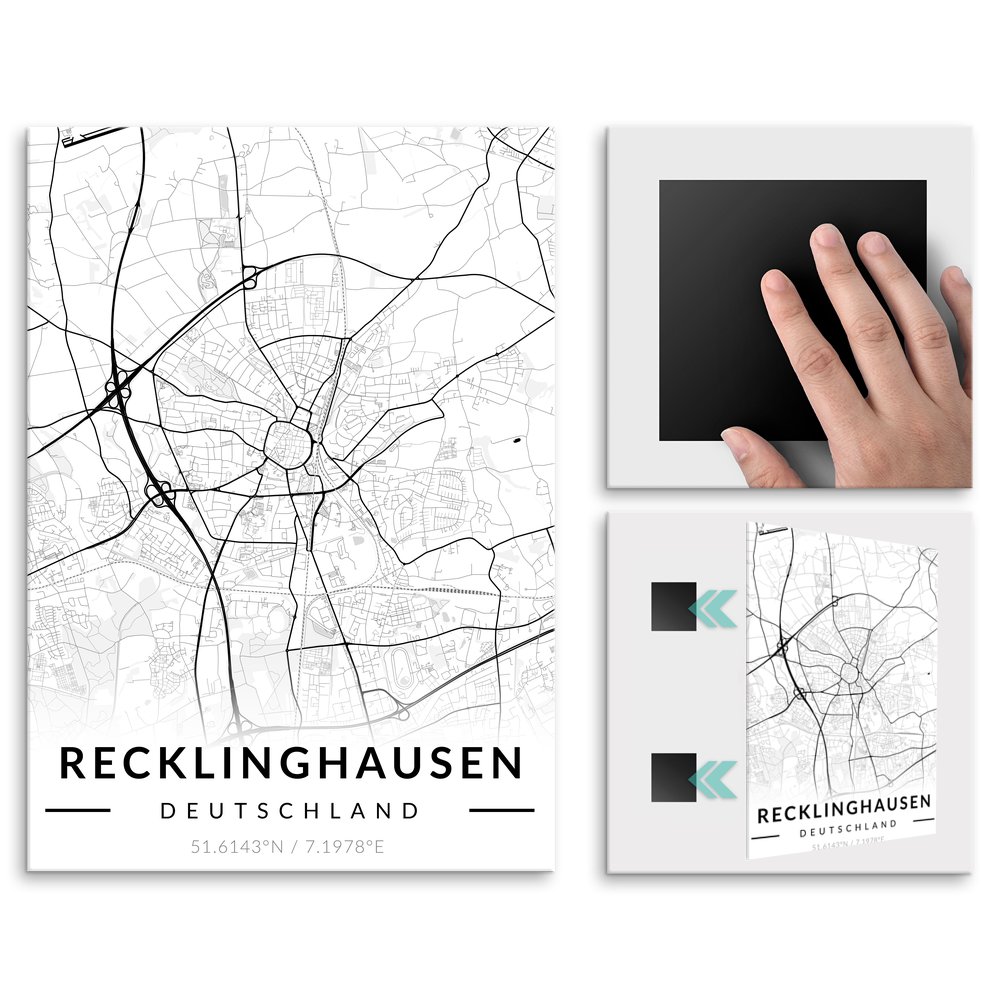 Plakat metalowy Mapa B&W Recklinghausen M