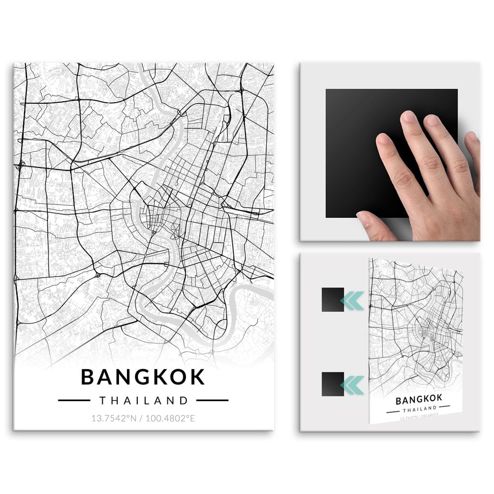 Plakat metalowy Mapa B&W Bangkok M