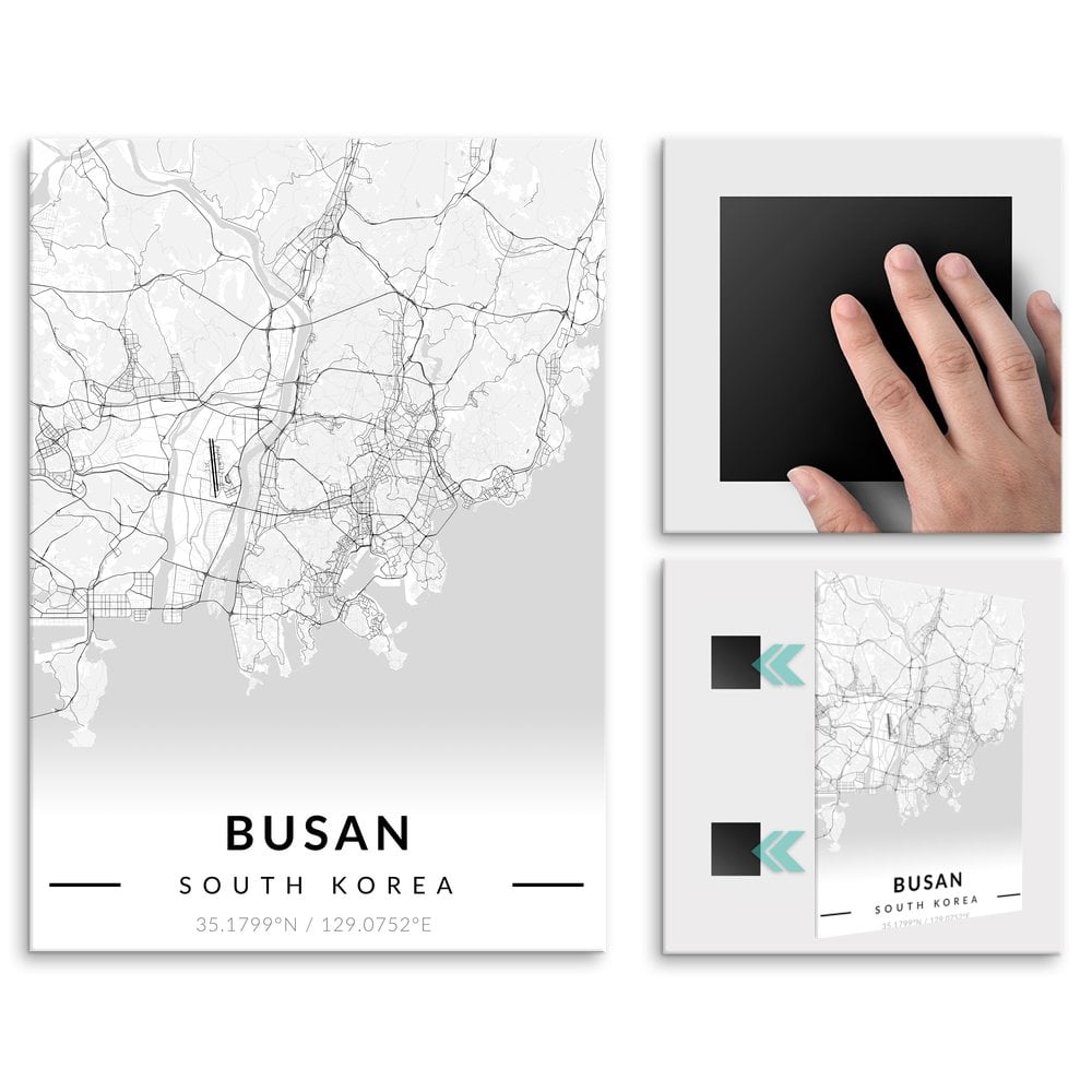 Plakat metalowy Mapa B&W Pusan L