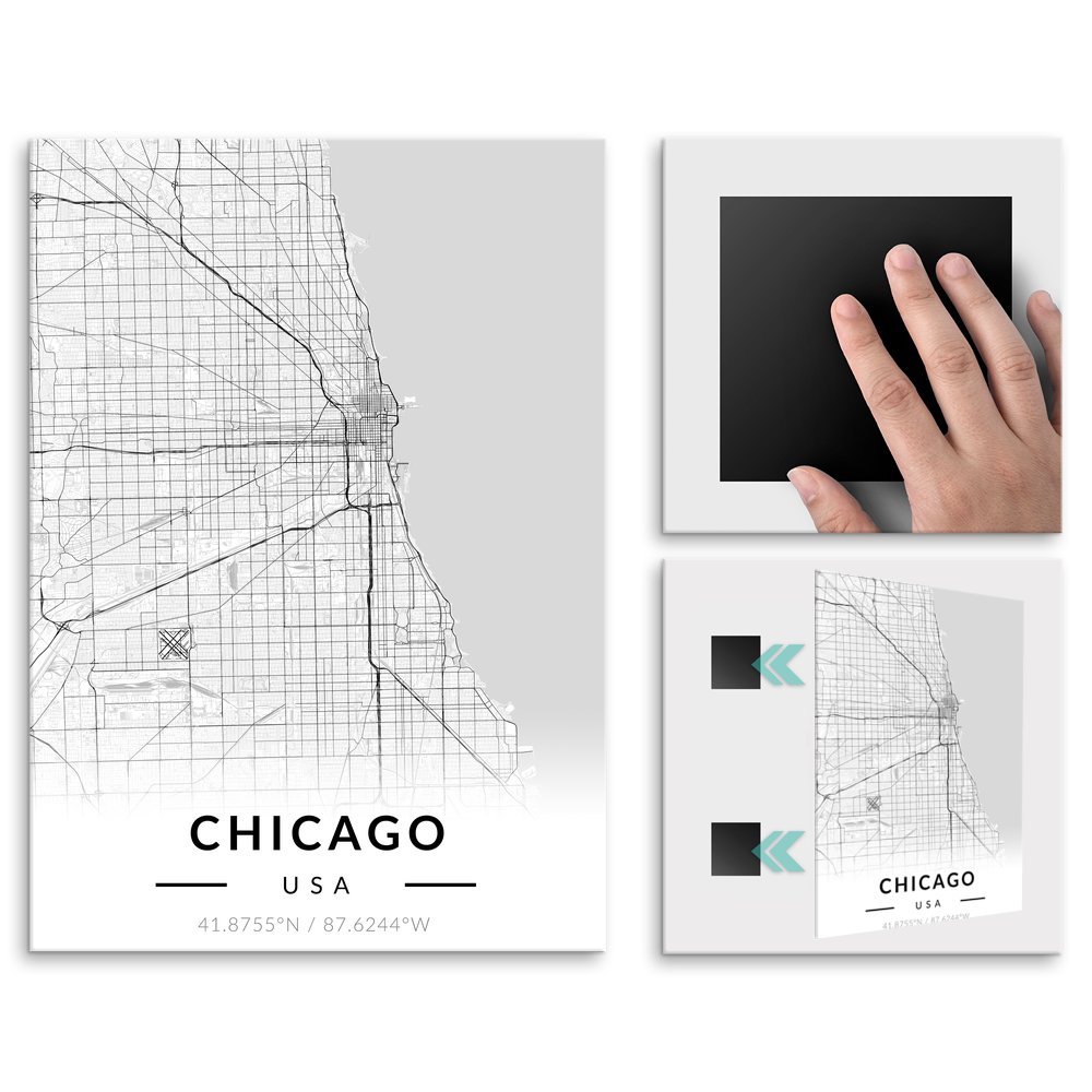 Plakat metalowy Mapa B&W Chicago M