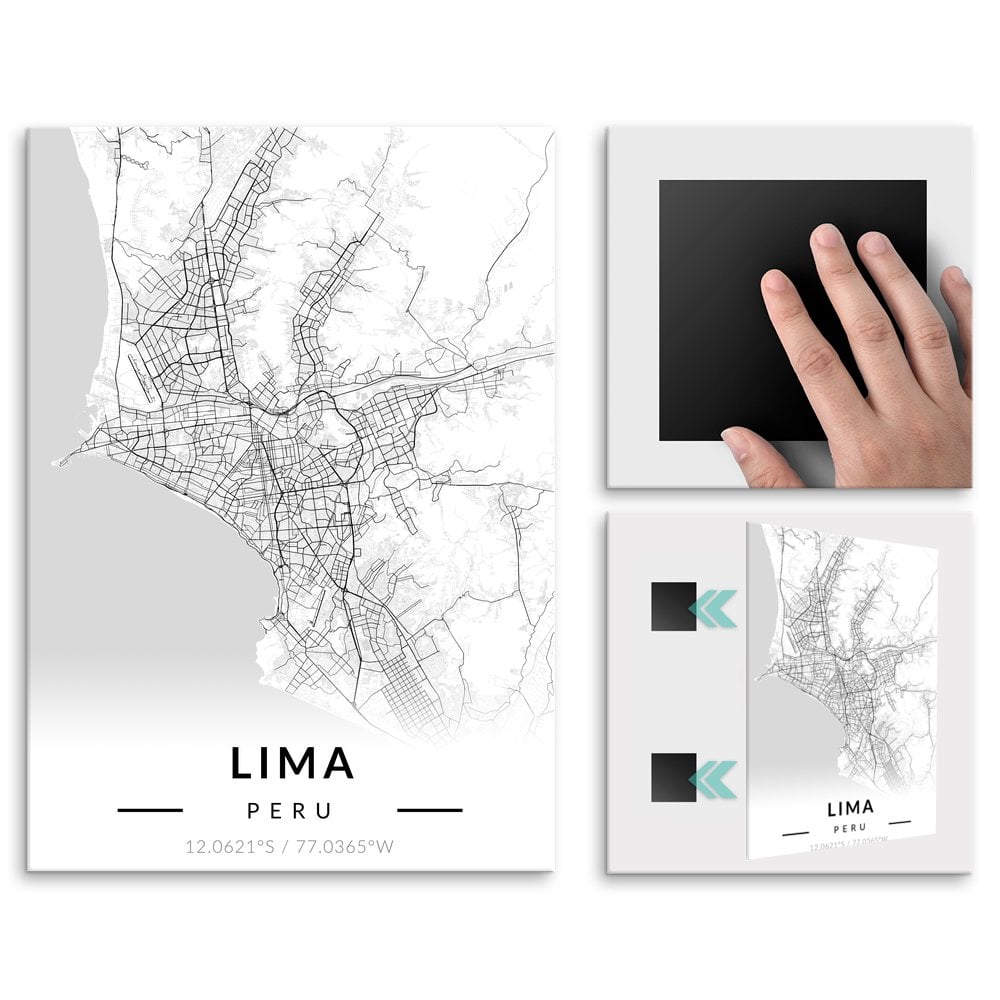 Plakat metalowy Mapa B&W Lima M