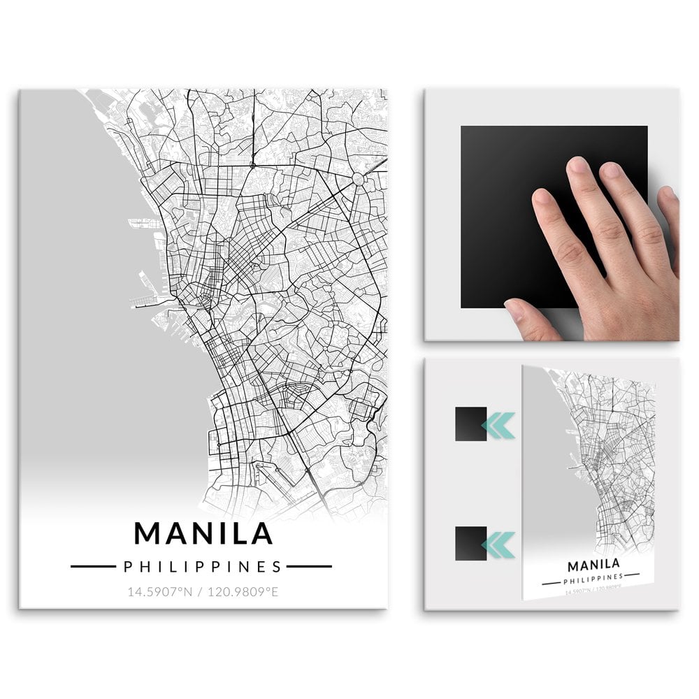 Plakat metalowy Mapa B&W Manila L