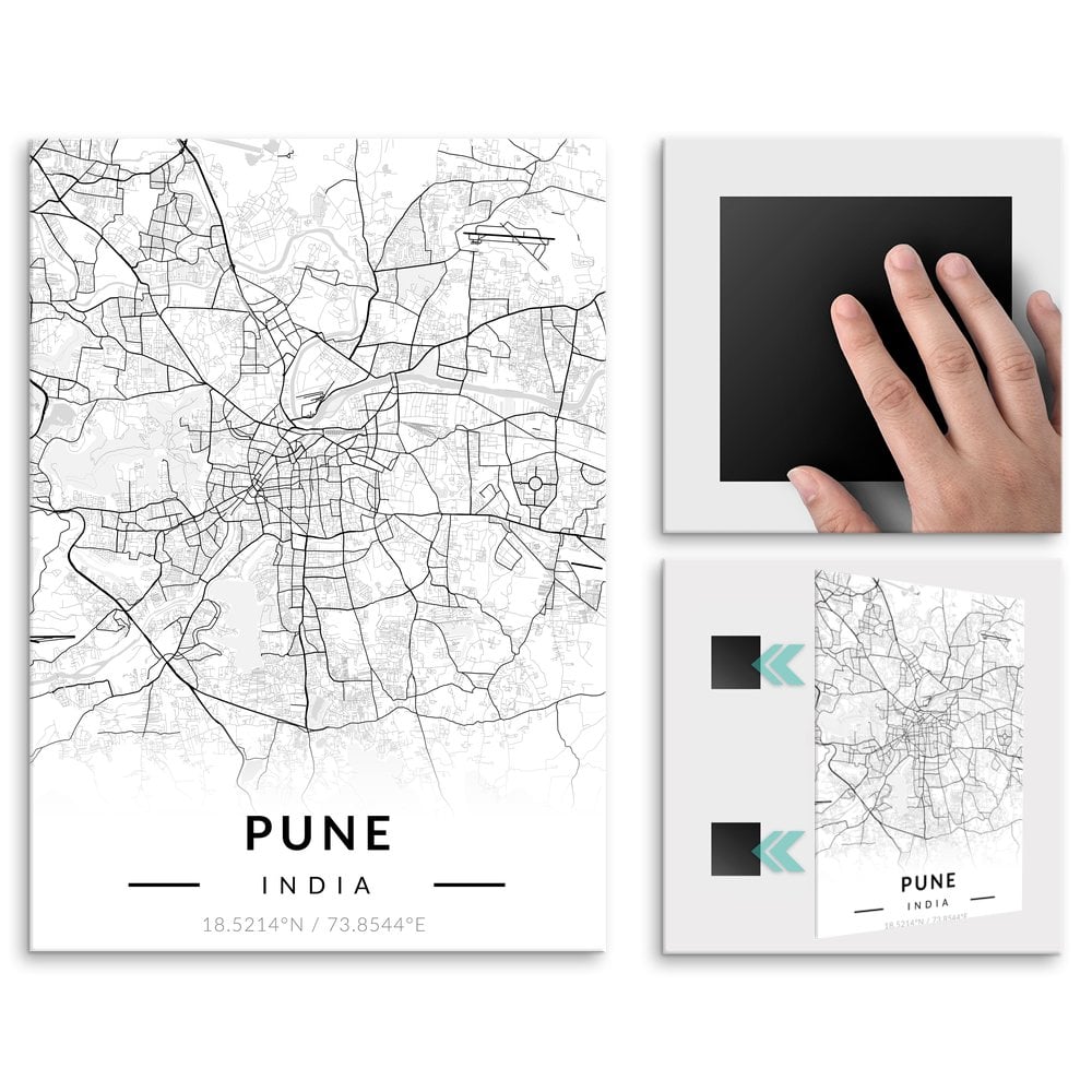 Plakat metalowy Mapa B&W Pune M