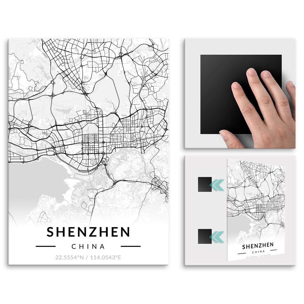 Plakat metalowy Mapa B&W Shenzhen M