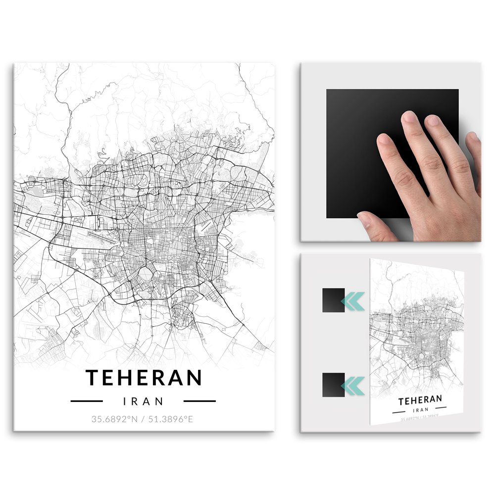 Plakat metalowy Mapa B&W Teheran L