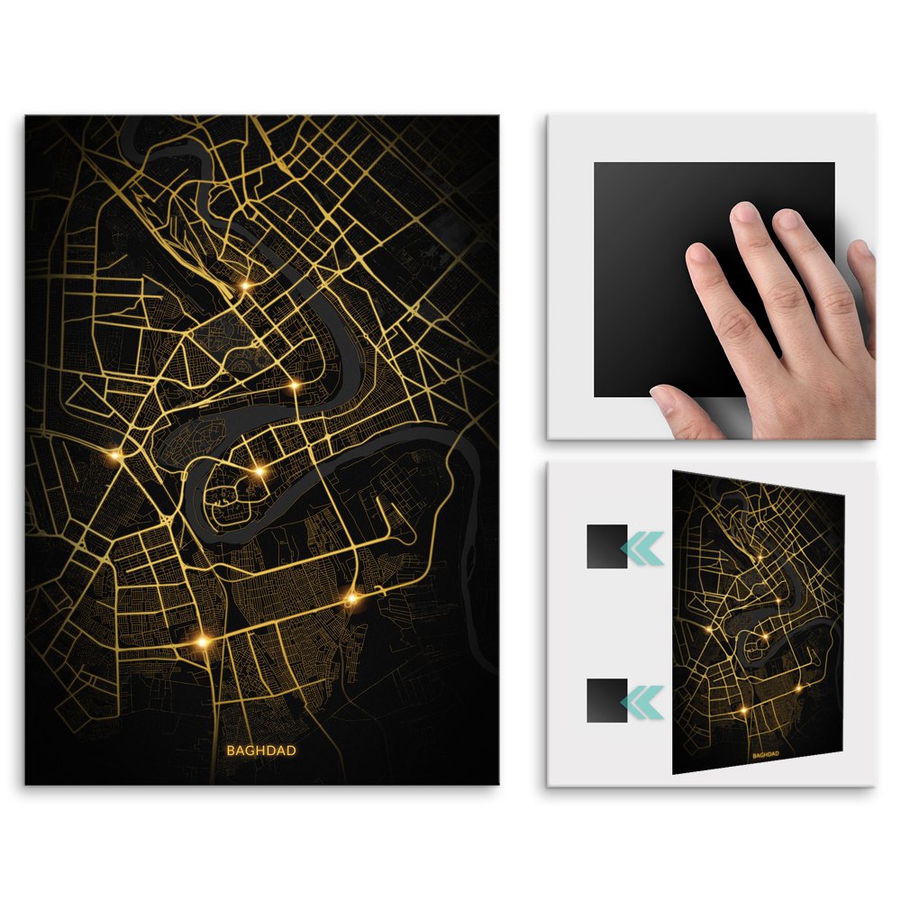 Plakat metalowy Mapa City Lights Bagdad L