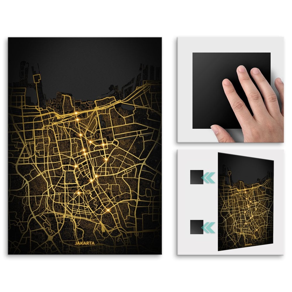 Plakat metalowy Mapa City Lights Dakarta L