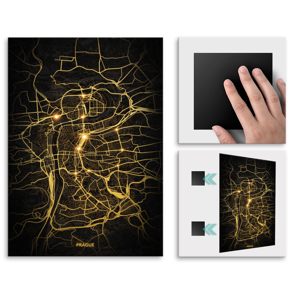 Plakat metalowy Mapa City Lights Praga L