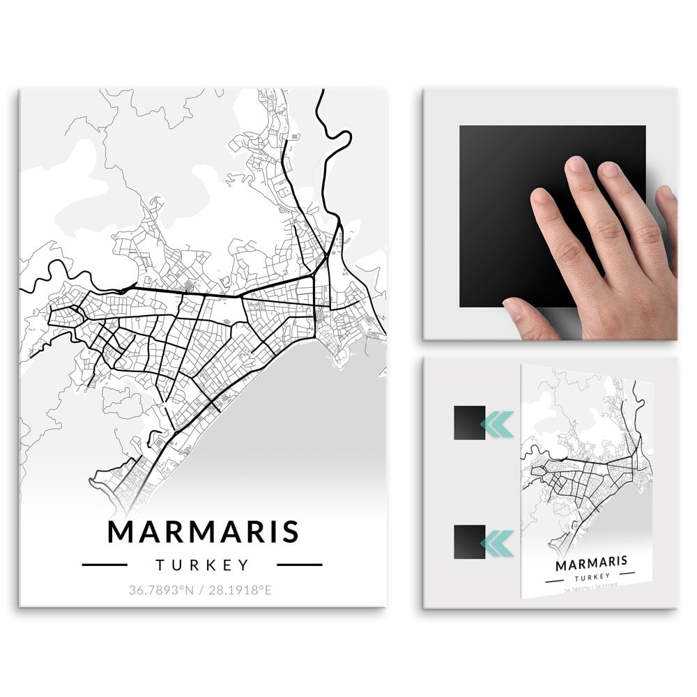 Plakat metalowy Mapa B&W Marmaris L