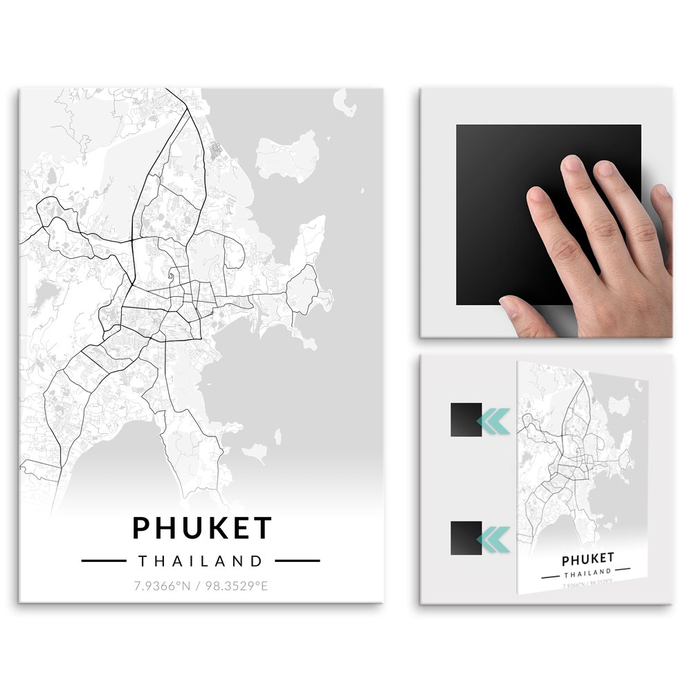 Plakat metalowy Mapa B&W Phuket M