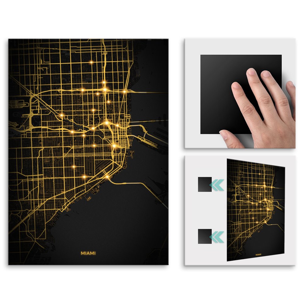 Plakat metalowy Mapa City Lights Miami L