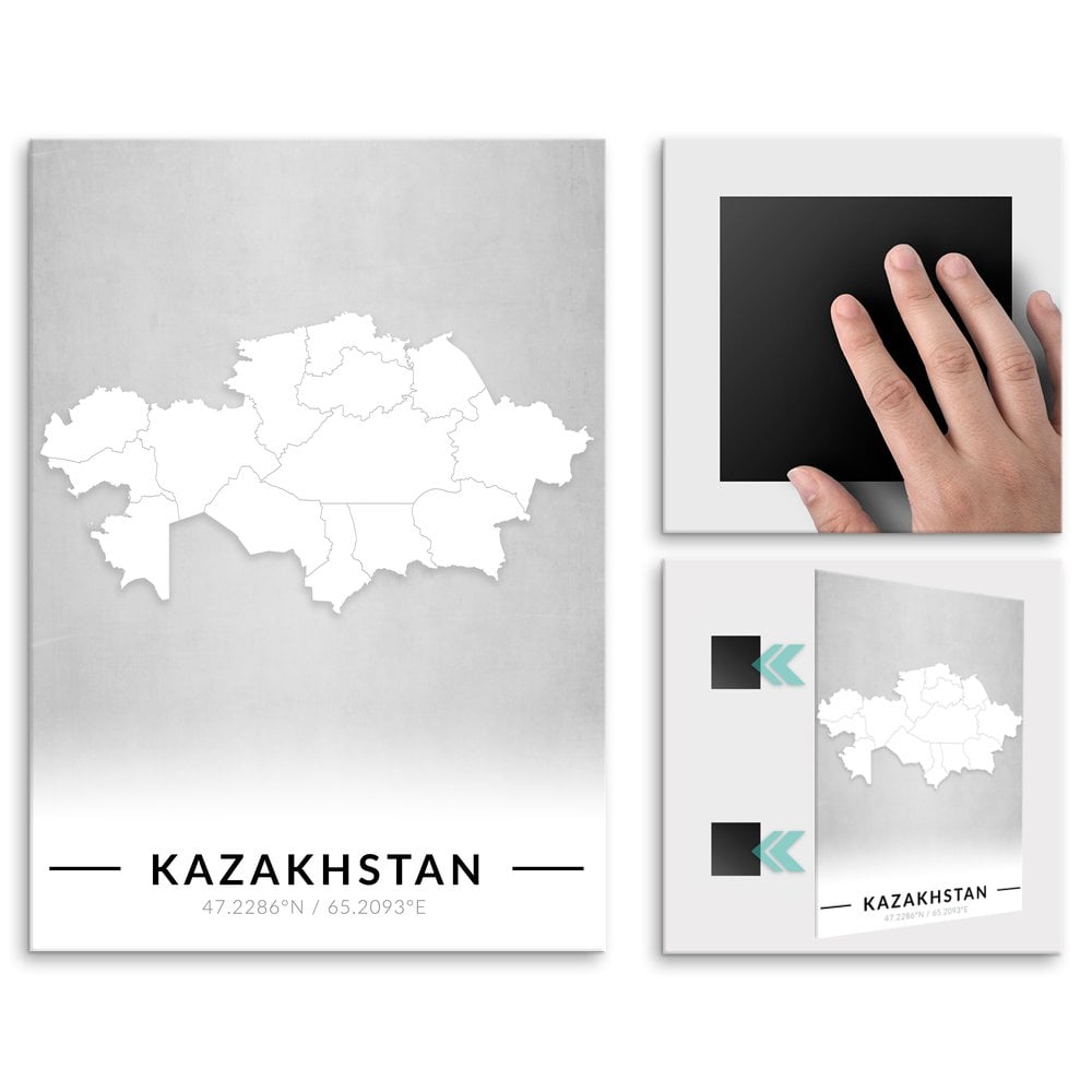 Plakat metalowy Mapa B&W Kazachstan L