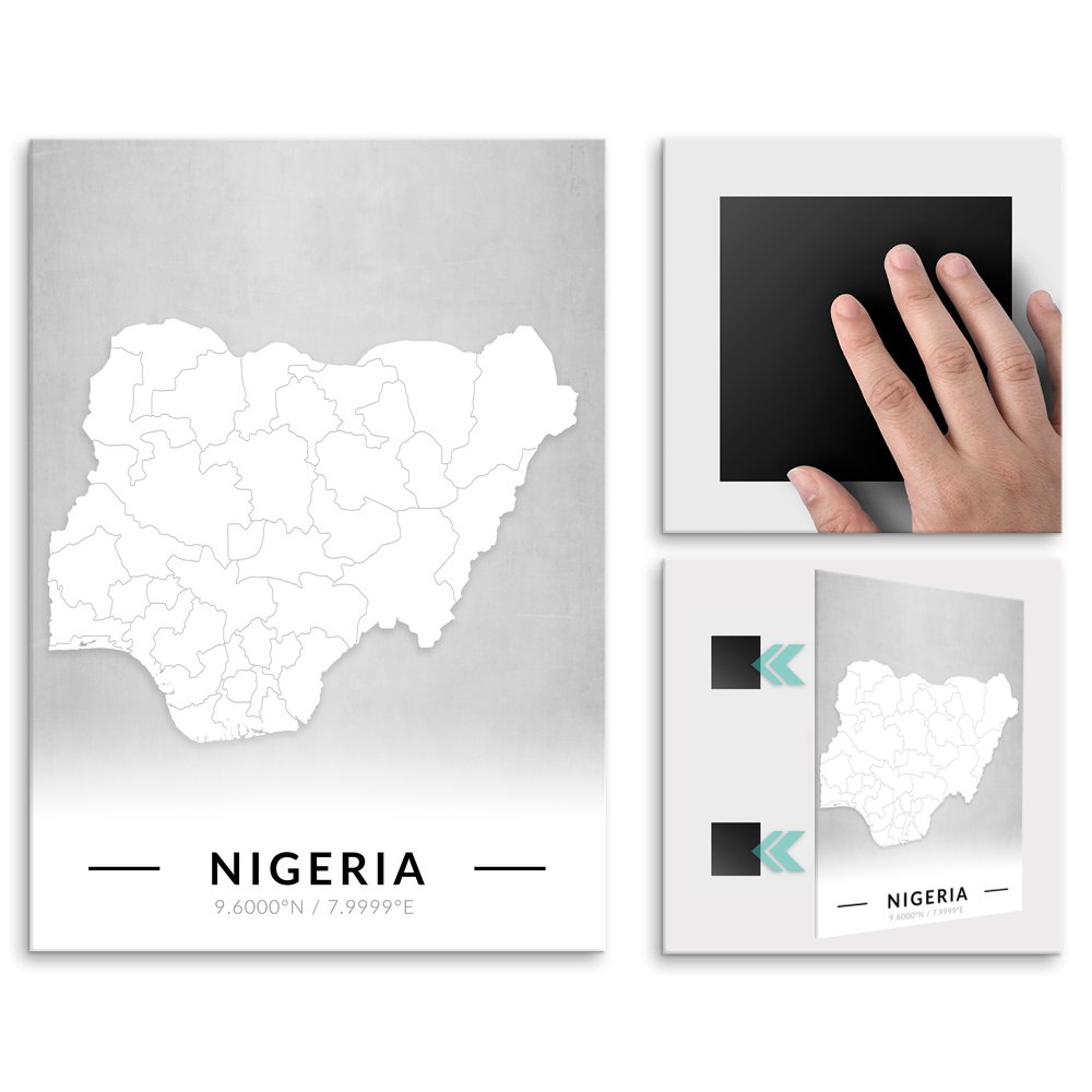 Plakat metalowy Mapa B&W Nigeria M