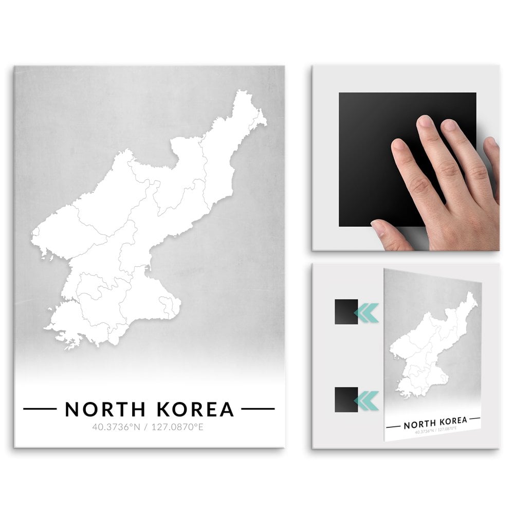 Plakat metalowy Mapa B&W Korea Pnocna M