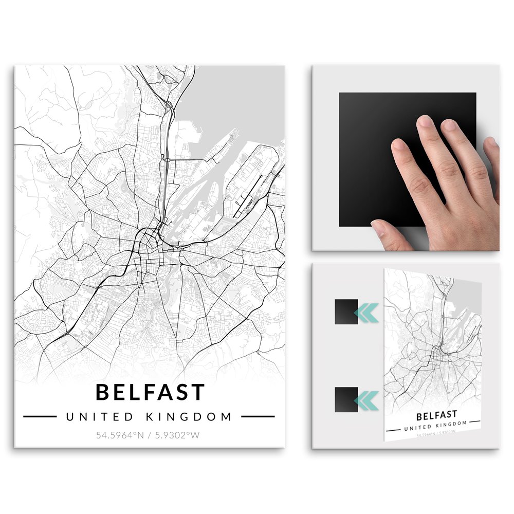 Plakat metalowy Mapa B&W Belfast M