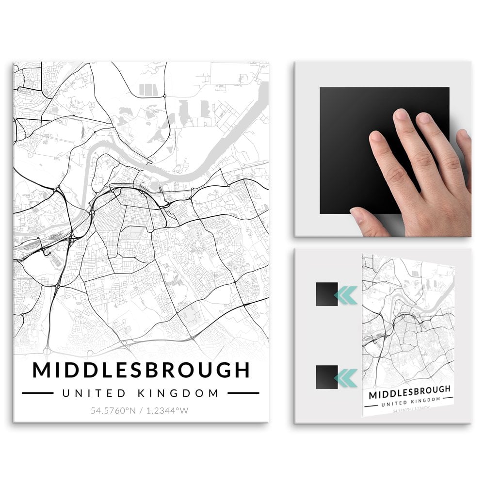 Plakat metalowy Mapa B&W Middlesbrough L