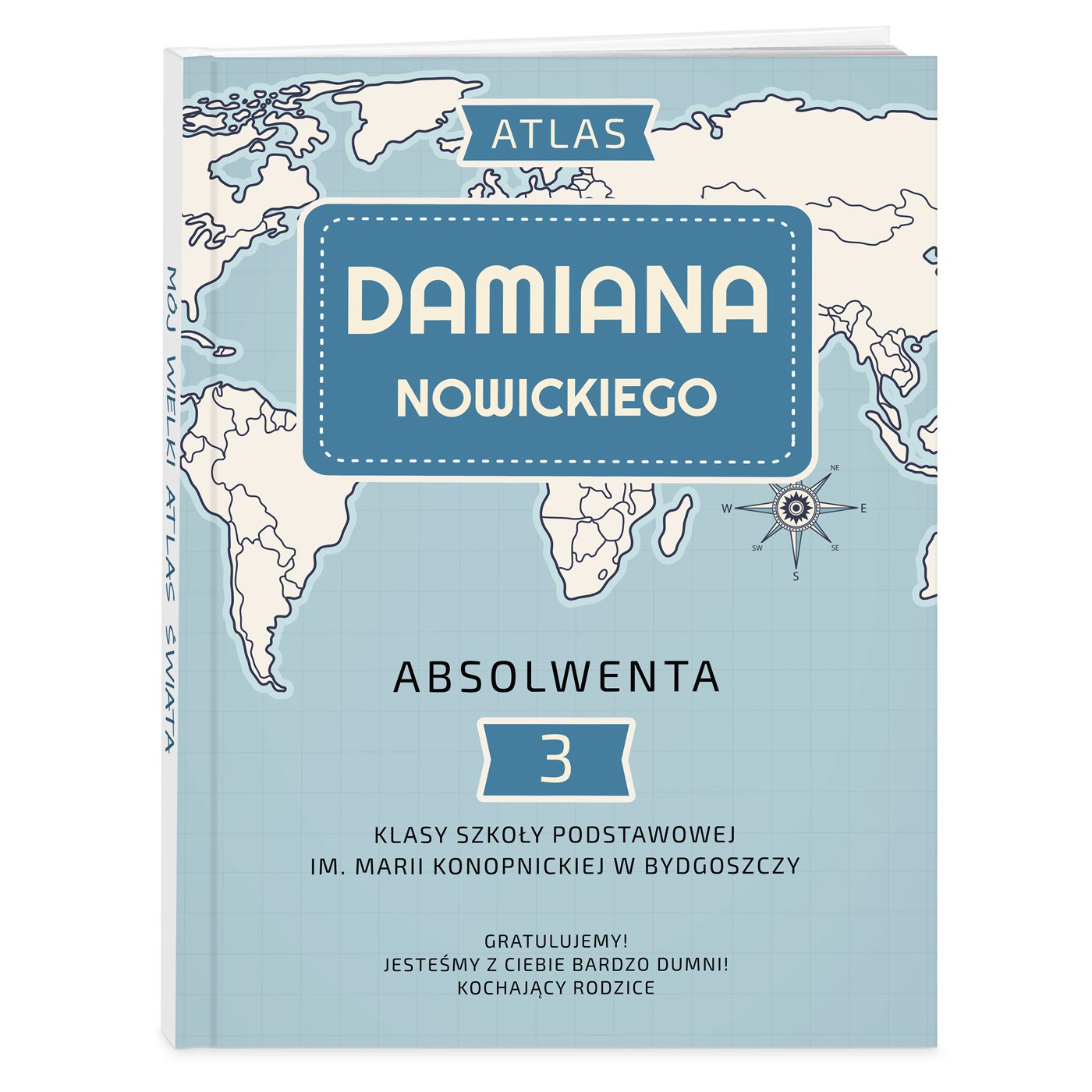 Atlas geograficzny z nadrukiem dla chopca na absolutorium