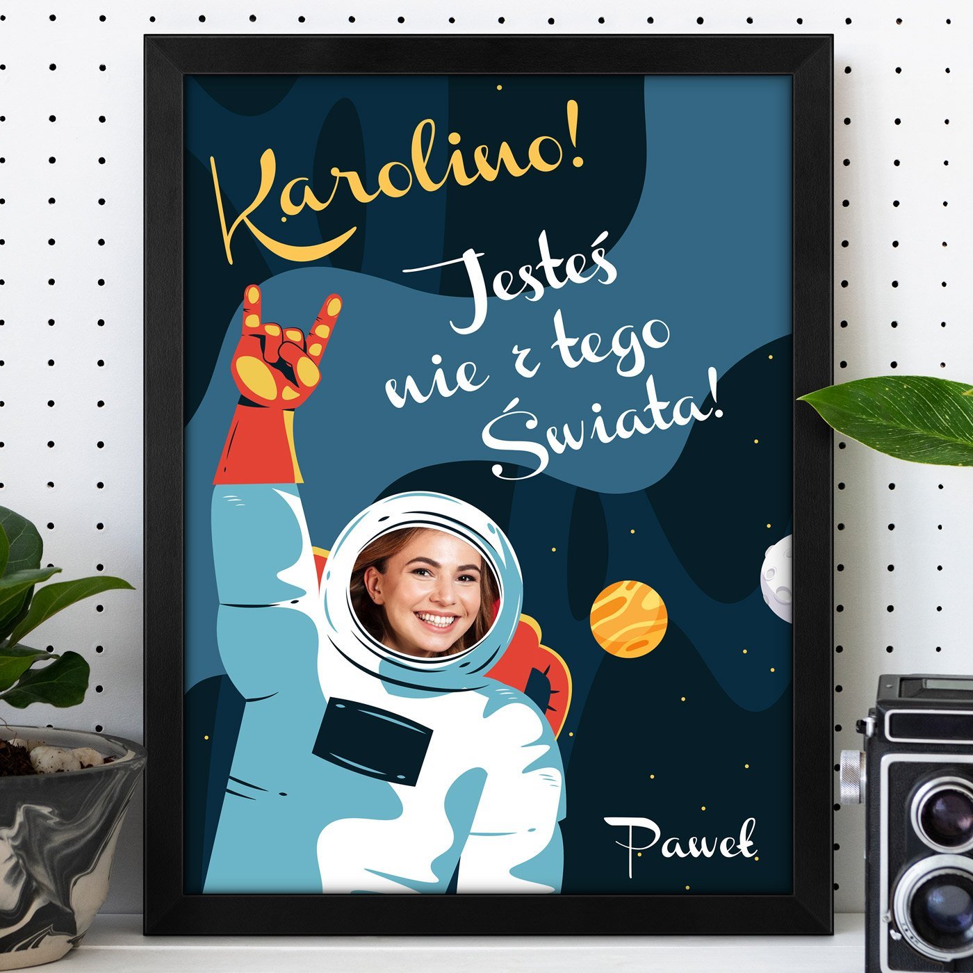 Plakat personalizowany ze zdjciem w ramce z nadrukiem dla niej na imieniny