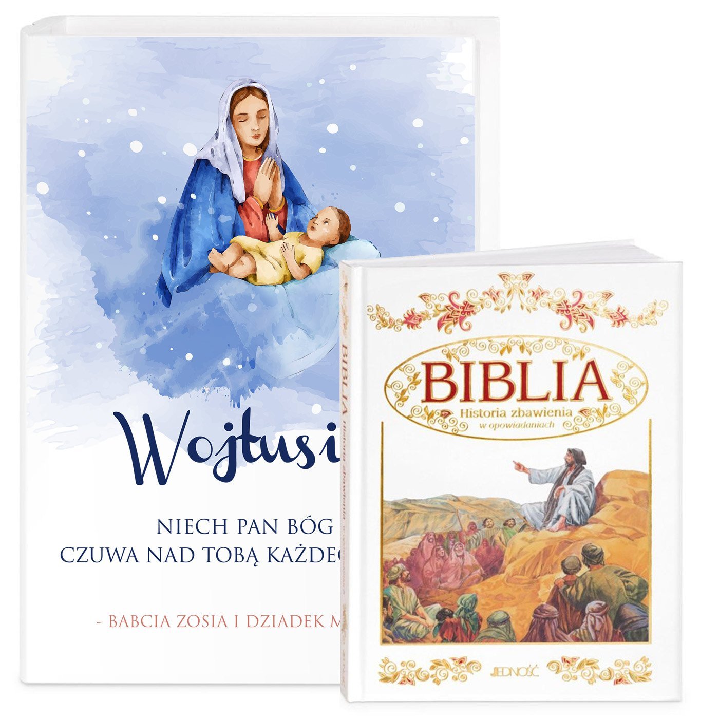 Biblia w etui z nadrukiem dla chopca na chrzest komuni