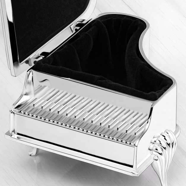 Szkatułka posrebrzana fortepian z grawerem dla dziewczynki na 10 urodziny