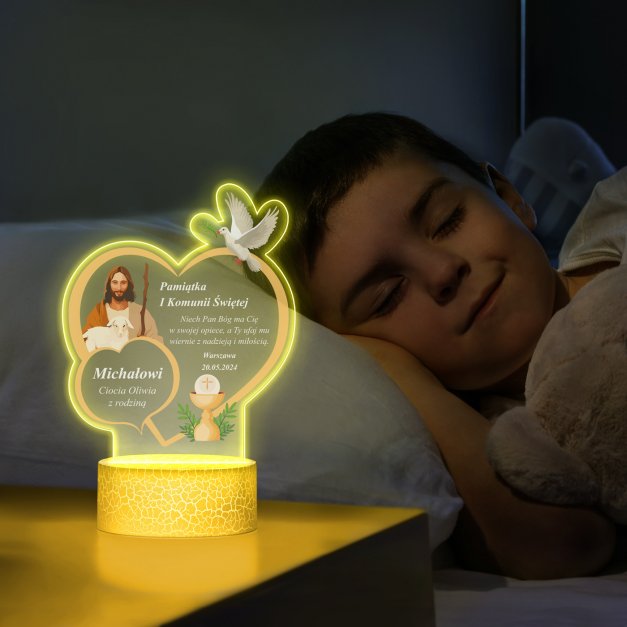 Lampka LED L 3D z nadrukiem na szkle akrylowym dla chłopca na komunię